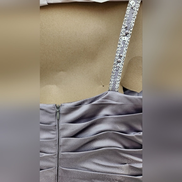 Adrianna Papell Silver One Shoulder Dress - Picture 5 of 7